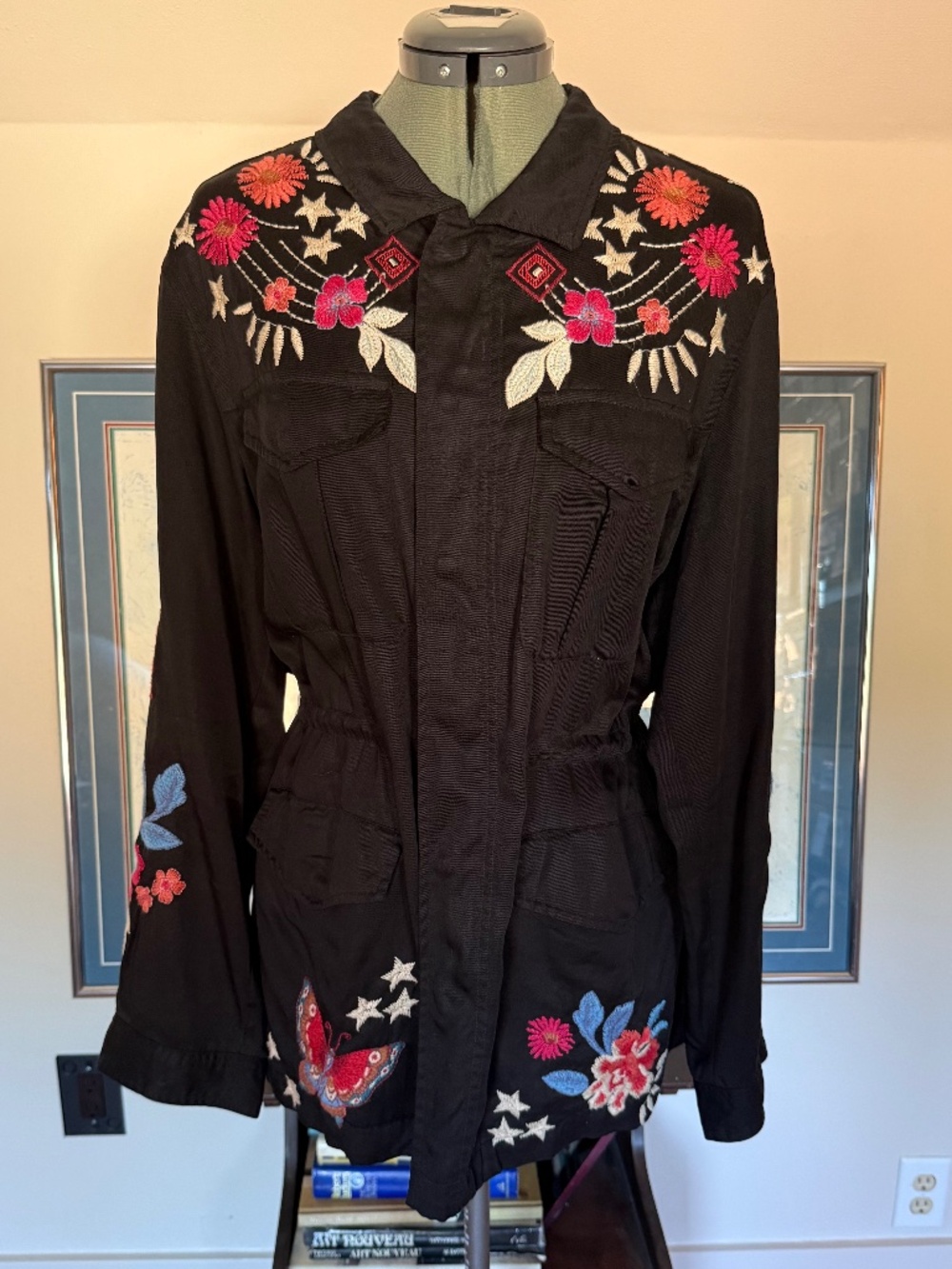Johnny Was Workshop Large Black Heavily Embroidered Jacket Rockabilly Boho